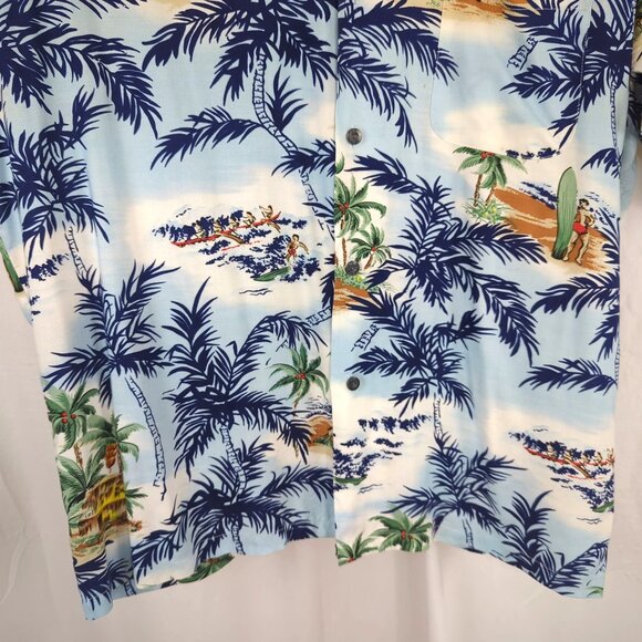 Vintage Hawaiian Shirt Large Blue Short Sleeve Ocean Current - Picture 4 of 6